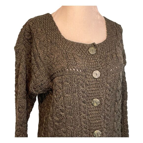 Aran Crafts Ireland Merino Wool Cable Knit Cardigan Sweater Hunter Green S - Picture 2 of 7